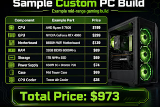 create a custom PC build list for your needs and budget