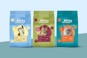 design, redesign pet food packaging and labels, mylar bags
