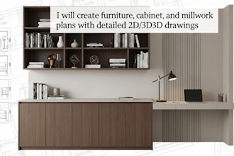 create millwork, furniture woodworking plans with detailed 2d 3d drawing