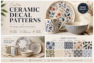 design ceramik decal patterns for mugs plates and pottery