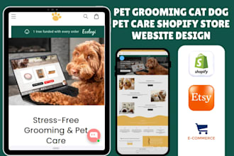 design a pet grooming cat dog pet care shopify store website design