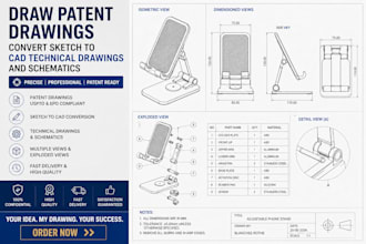 draw patent drawings, convert sketch to cad technical drawings and schematics