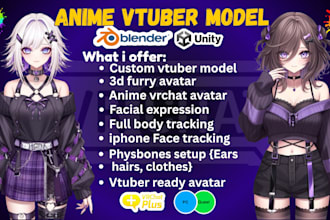 custom vrc avatar commission, furry anime vrchat avatar, vr character, vbridger