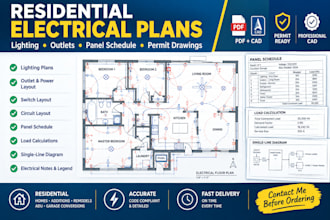 create residential electrical plans, lighting, outlets and panel schedule