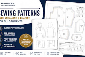 create sewing patterns, pattern making and grading for clothing