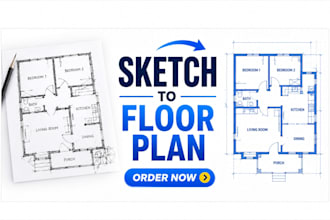 draw 2d floor plan, redraw sketch, autocad blueprint fast