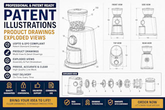 design professional patent illustrations, product drawings, exploded views
