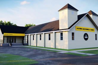 design 3d church, temple, synagogue, worship building rendering