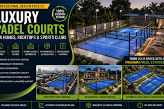 design luxury padel courts for home, rooftop and  sport clubs with 3d rendering