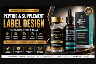 design peptide label, supplement label, vial label and packaging design