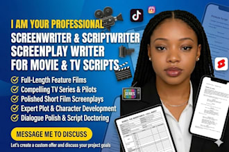 be your screenwriter scriptwriter screenplay writer movie tv scripts