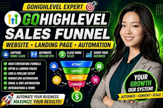 build gohighlevel sales funnel, optin landing page website automation ghl expert