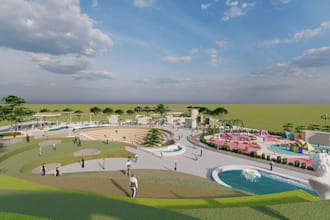 create 3d urban amusement park, city render, public park design, space planning