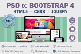 convert PSD, jpeg, png, xd, ai, figma, sketch to responsive bootstrap 4 or HTML