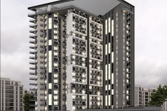 visualize unit apartment, multistory residential building,rooftop terrace render