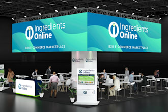 design 3d trade show booth, exhibition stand, backdrop, booth banner and popup