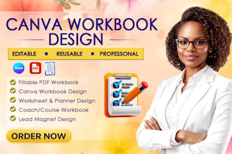 design fillable pdf lead magnet worksheet course workbook, canva workbook design