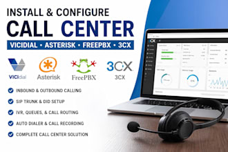 install and configure vicidial, asterisk, freepbx, and 3cx call center system
