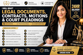 draft legal documents, contracts, motions and court pleadings