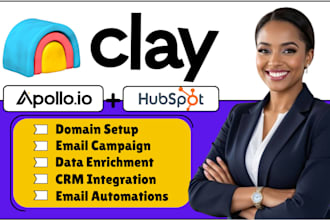 setup clay, apollo io, integrate pipedrive, instantly, hubspot crm automation