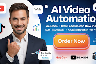 ai video youtube tiktok automation faceless cash cow video channel thumbnail seo