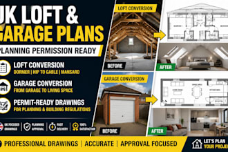 draw UK loft conversion and garage plans for planning permission