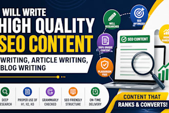 write high quality SEO content writting, article writting, blog writting