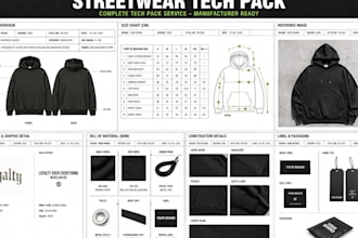 create streetwear tech pack ready for manufacturing