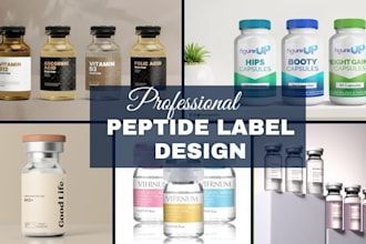 design peptide vial label, product label design and 3d mockup packaging