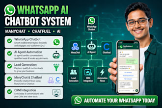 whatsapp manychat chatbot, ai agent chatbot automation chatfuel whatsapp chatbot