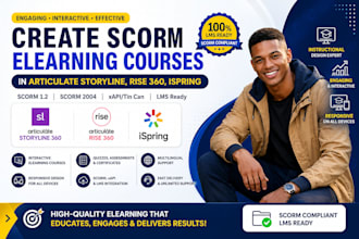 create scorm elearning courses in articulate storyline, rise 360 ispring for lms
