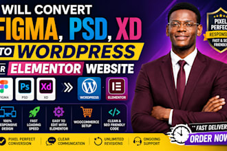 convert figma, psd, xd to wordpress or elementor website