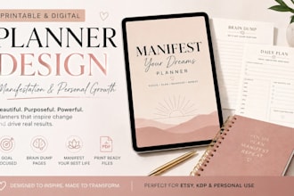 create printable personal digital planner, manifestation planner for etsy or kdp
