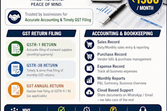 file gstr 1 and gstr 3b return professionally also help for bookkepping