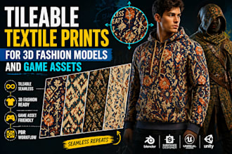 design tileable textile prints for 3d fashion models and game assets