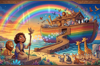 illustrate bible themed children illustration, children story book, book cover