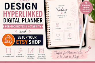 design hyperlinked digital planner for goodnotes and setup your etsy shop