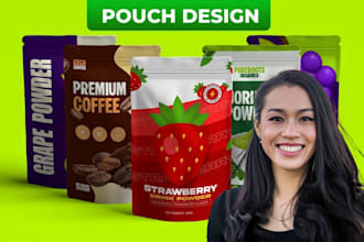 design stand up pouch packaging, pouch label and product packaging with 3d