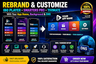 rebrand latest ibo player smarters pro tivimate with app name backgroung and dns
