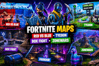 build fortnite map, red vs blue map, tycoon,box fight map, parkout map zonewars