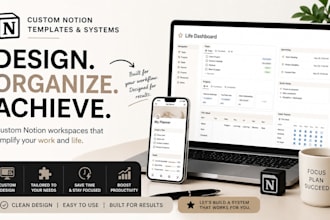 design custom notion template dashboard workspace and productivity system