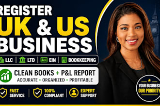 register UK or US business and clean up books with profit and loss report