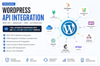 integrate wordpress API, rest API, webhook, CRM hubspot gohighlevel woocommerce