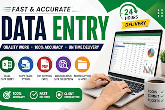do fast and accurate data entry, excel, copy paste work
