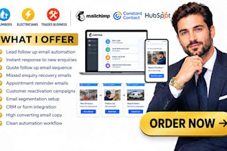 setup leads follow up email automation for plumbers electricians trades business