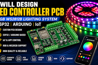 design led controller pcb, rgb ws2812b  lighting system, esp32 arduino iot
