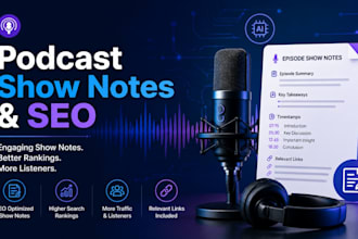 create professional podcast show notes, timestamps  SEO summaries
