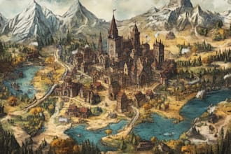 do medieval fantasy map, isometric vector map illustration