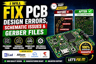 fix pcb design errors, schematic issue and gerber error, pcb layout and circiut