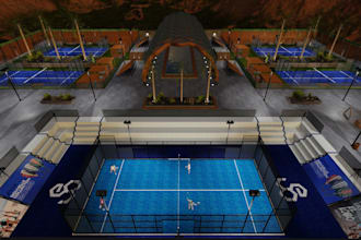 design 3d sports court, padel, tennis, basketball or pickleball court
